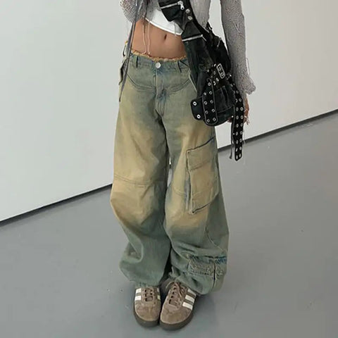 Women's Retro Asymmetric Raw Hem Straight-leg Overalls Frugal Finds Galore