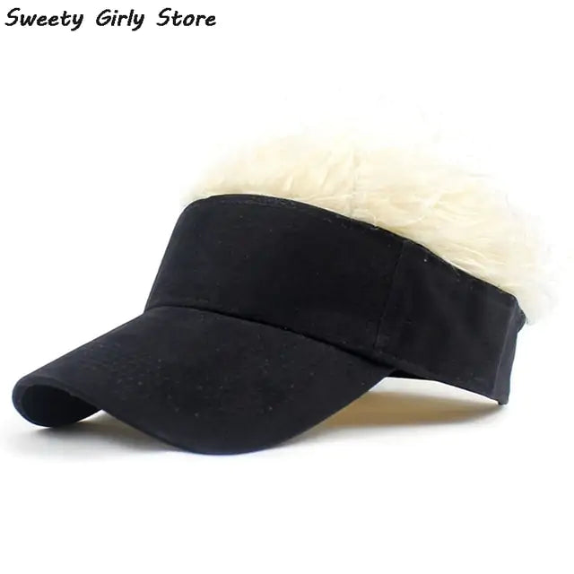 Novelty Baseball Cap Fake Hair Visor