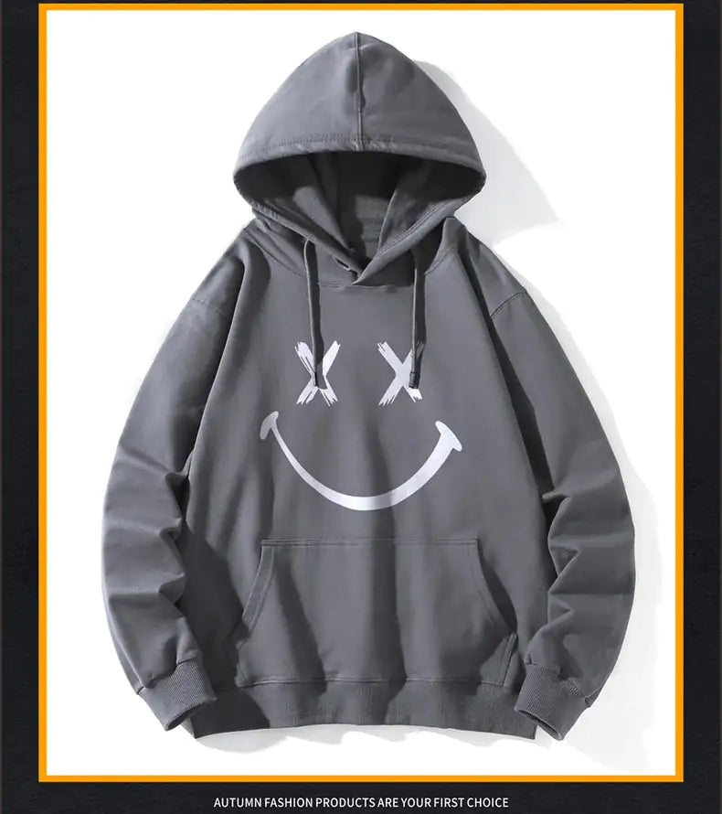 Sudadera holgada con capucha y cara sonriente