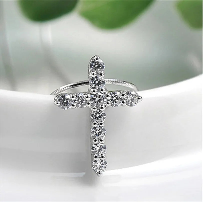 Crystal Cross Pendant Silver Chain Necklace