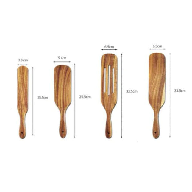 Acacia Teak Wood Long-Handled Spatula Set