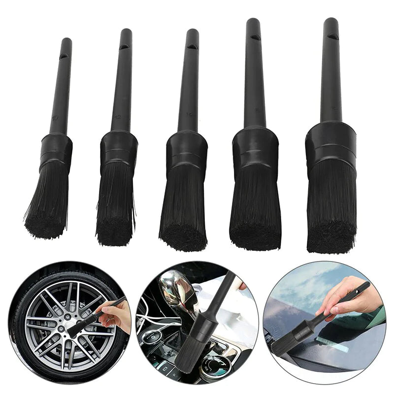 5PC Car Detailing Brush Kit, Boar Hair Vehicle Auto Interior