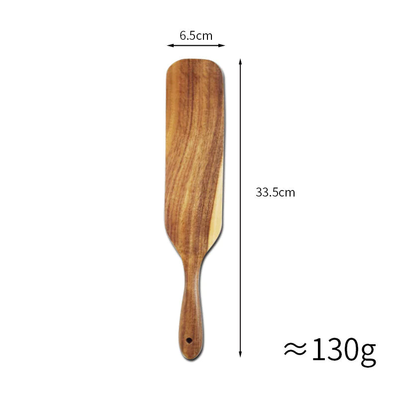 Acacia Teak Wood Long-Handled Spatula Set