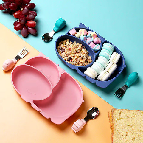 Silicone Baby Feeding Plate with Suction and Utensils Set Frugal Finds Galore