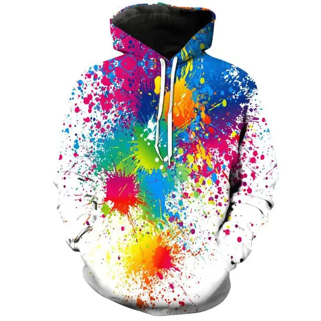 Rainbow Paint Splatter Tie-Dye 3D Hoodie