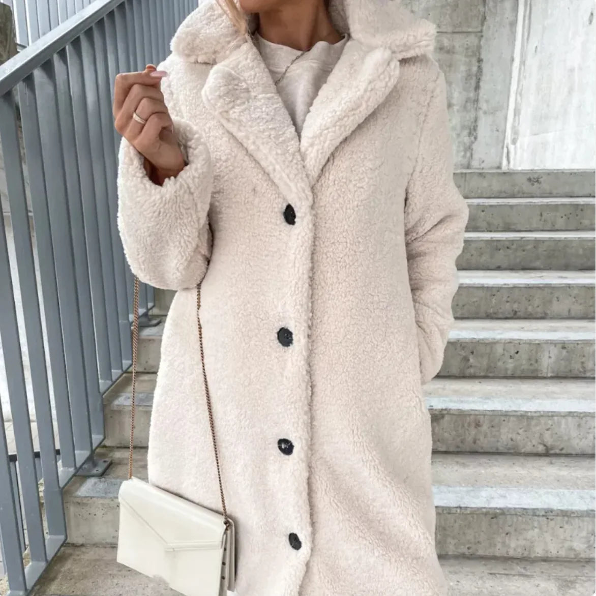 Long-Sleeved Lapel Plush Jacket