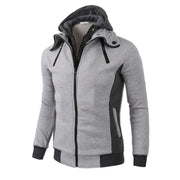 Men's double zipper hoodie jacket in gray, sporty and stylish design.