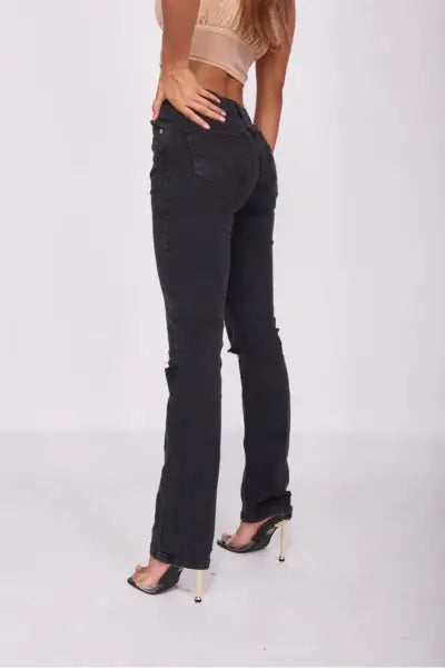 Charcoal Distressed Straight Leg Jeans