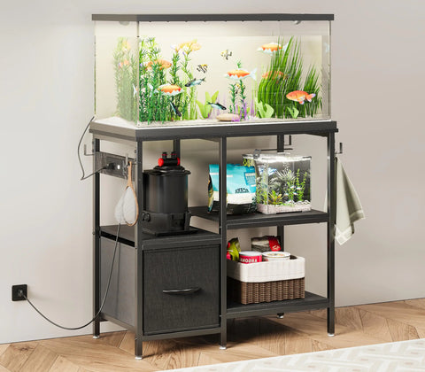 Fish Tank Stand with Power Outlet & Fabric Drawer 400LBS Capacity 31.5“ L X 15.7” W Frugal Finds Galore