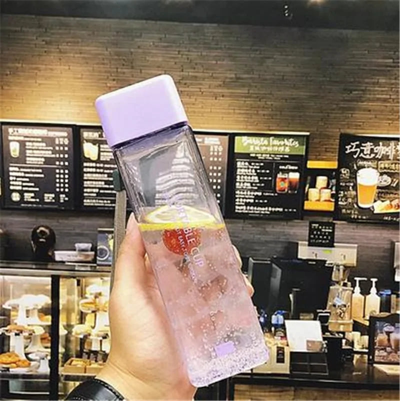 Square Frosted Plastic Water Bottle: Portable Leak-proof