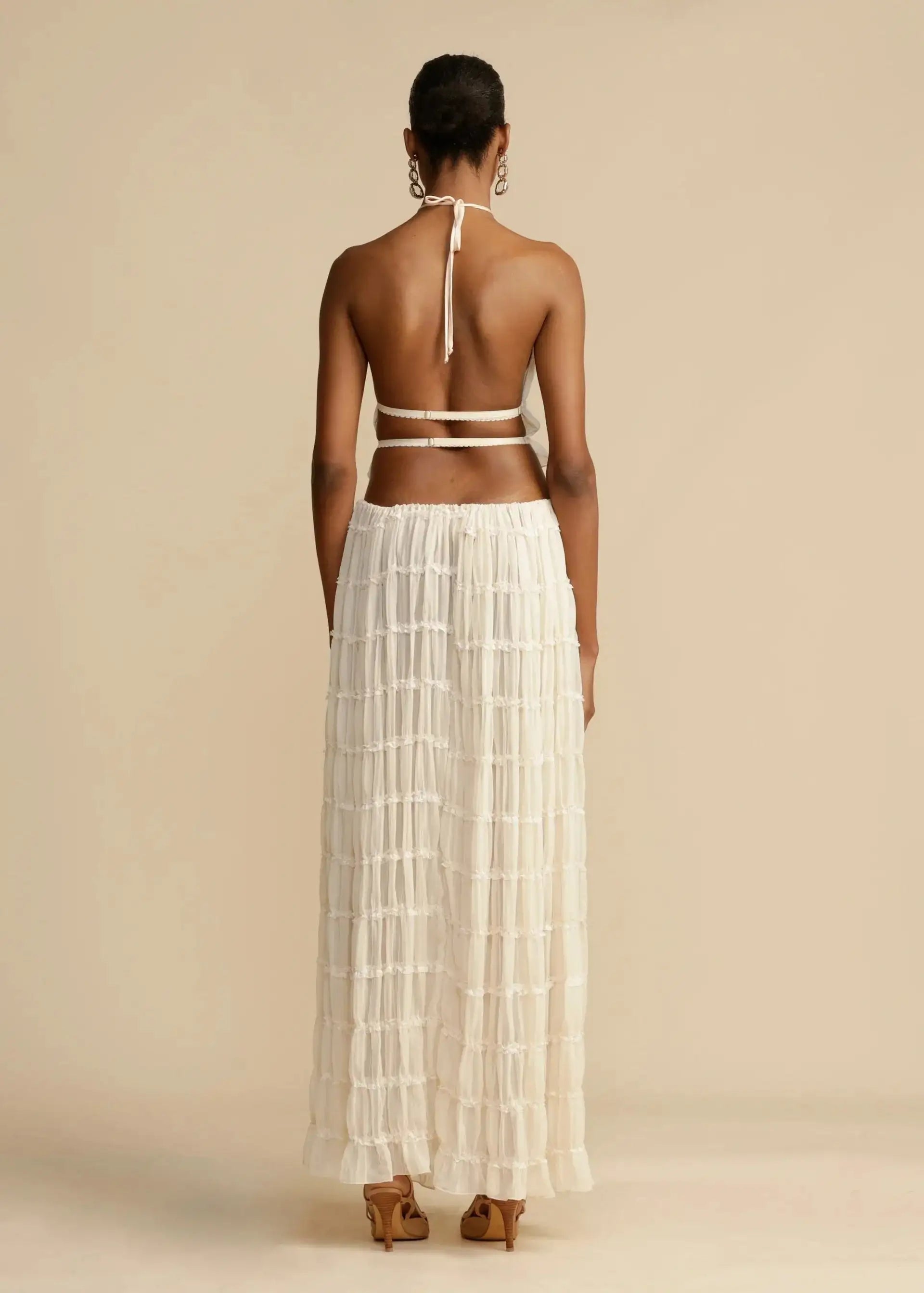 Summer Backless Ruched White Dress Set