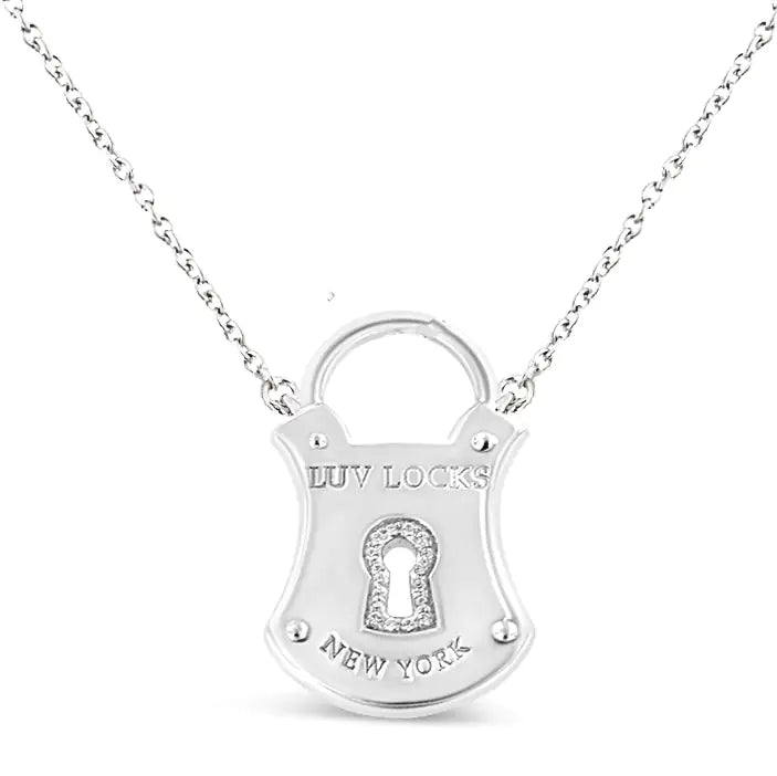 Sterling Silver 1/10 Ct Diamond Lock Pendant 18" Necklace