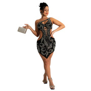 Oblique Shoulder Rhinestone Irregular Skirt for Women Frugal Finds Galore