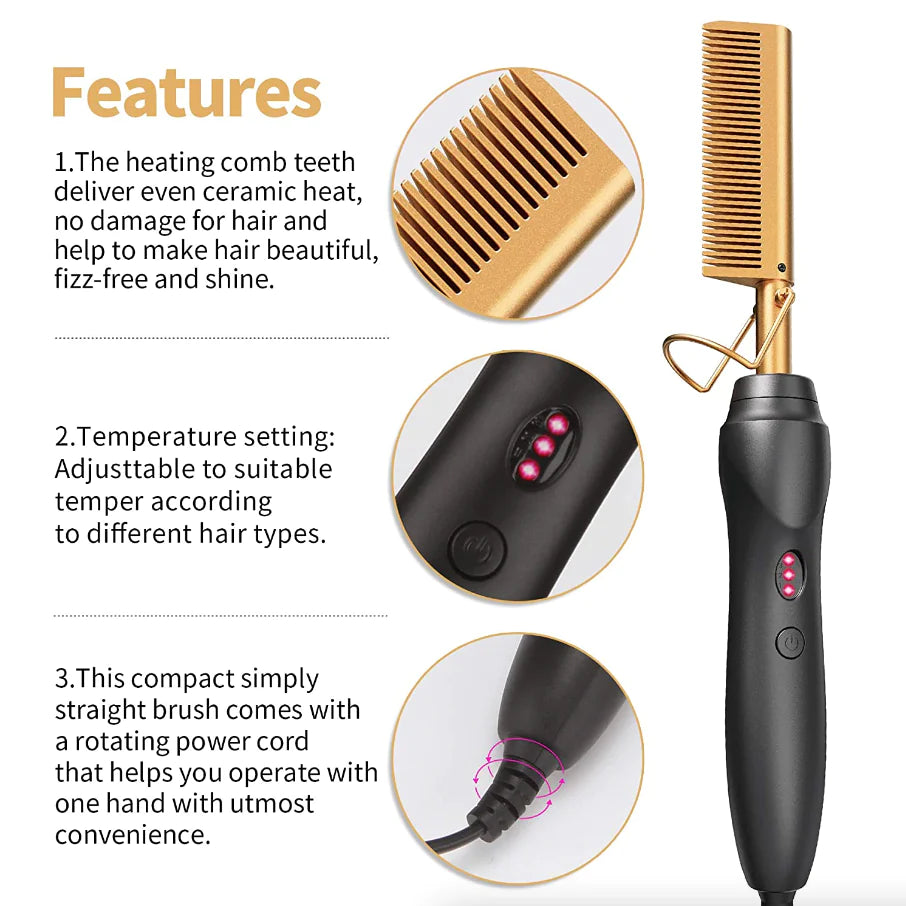 Electric Hair Straightening Heat Hot Comb Press