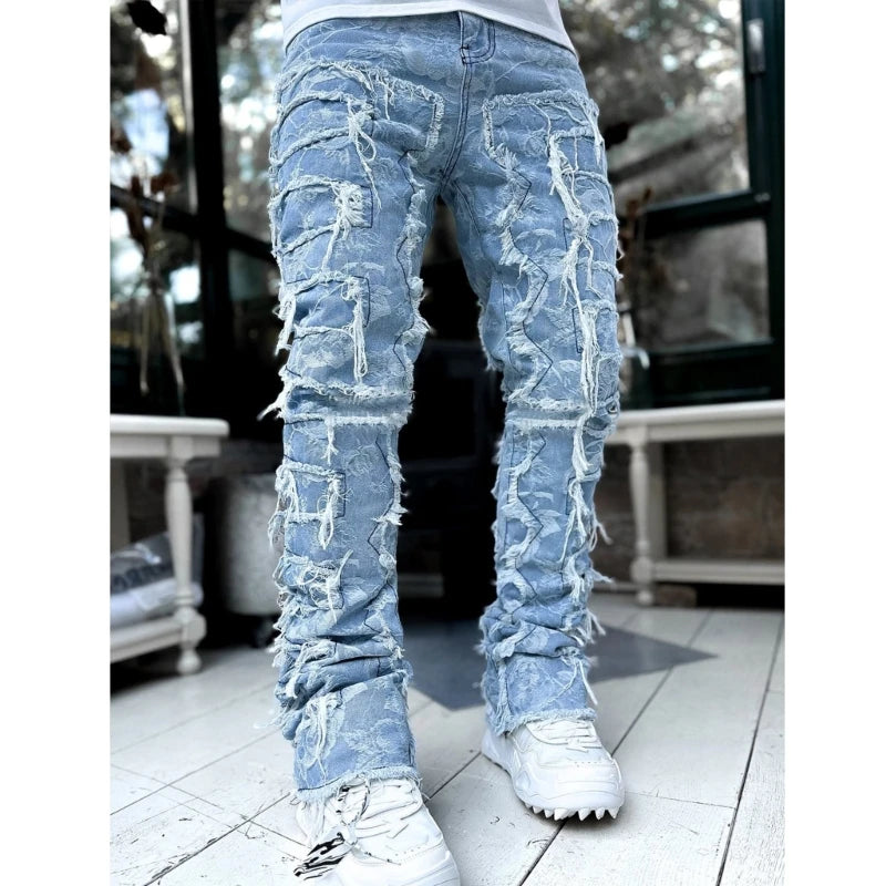 Vintage Ripped Straight Leg Denim Jeans