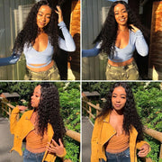 Womens Brazilian human long curly lace wavy hair wigs, showcasing natural look and volume in outdoor setting.