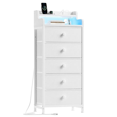 5 Drawer Dresser for Bedroom with Charging Station and LED Lights Frugal Finds Galore