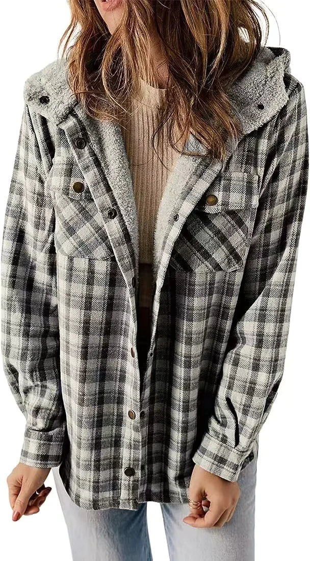 Cozy Plaid Hooded with Fleece Lining