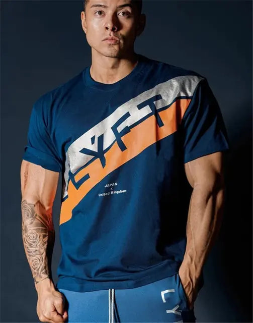 Camiseta de manga corta de algodón para hombre, para deporte, fitness y running, de verano, de Japón y el Reino Unido