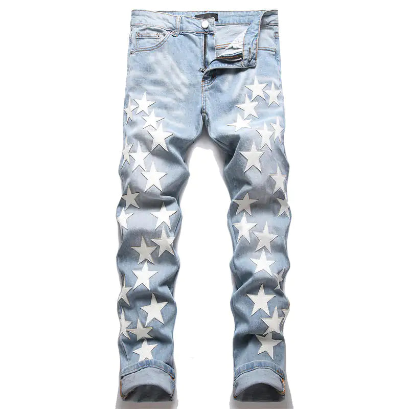 Star Printed Skinny Blue Jeans