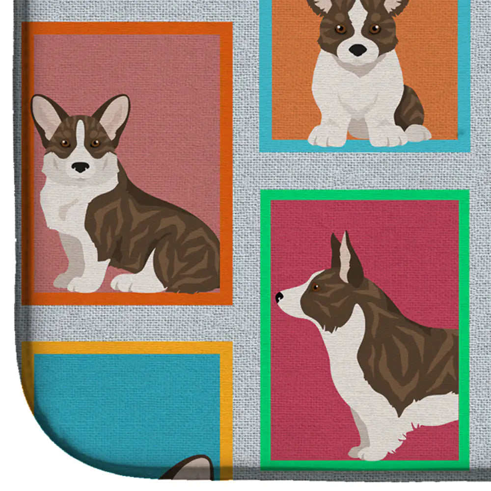 Alfombrilla para secar platos con muchos perros atigrados tipo cardigan o corgi