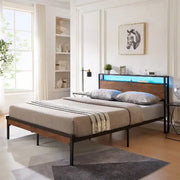 King Size Metal Platform Bed Frame With Wooden Headboard And Footboard With USB LINER Frugal Finds Galore
