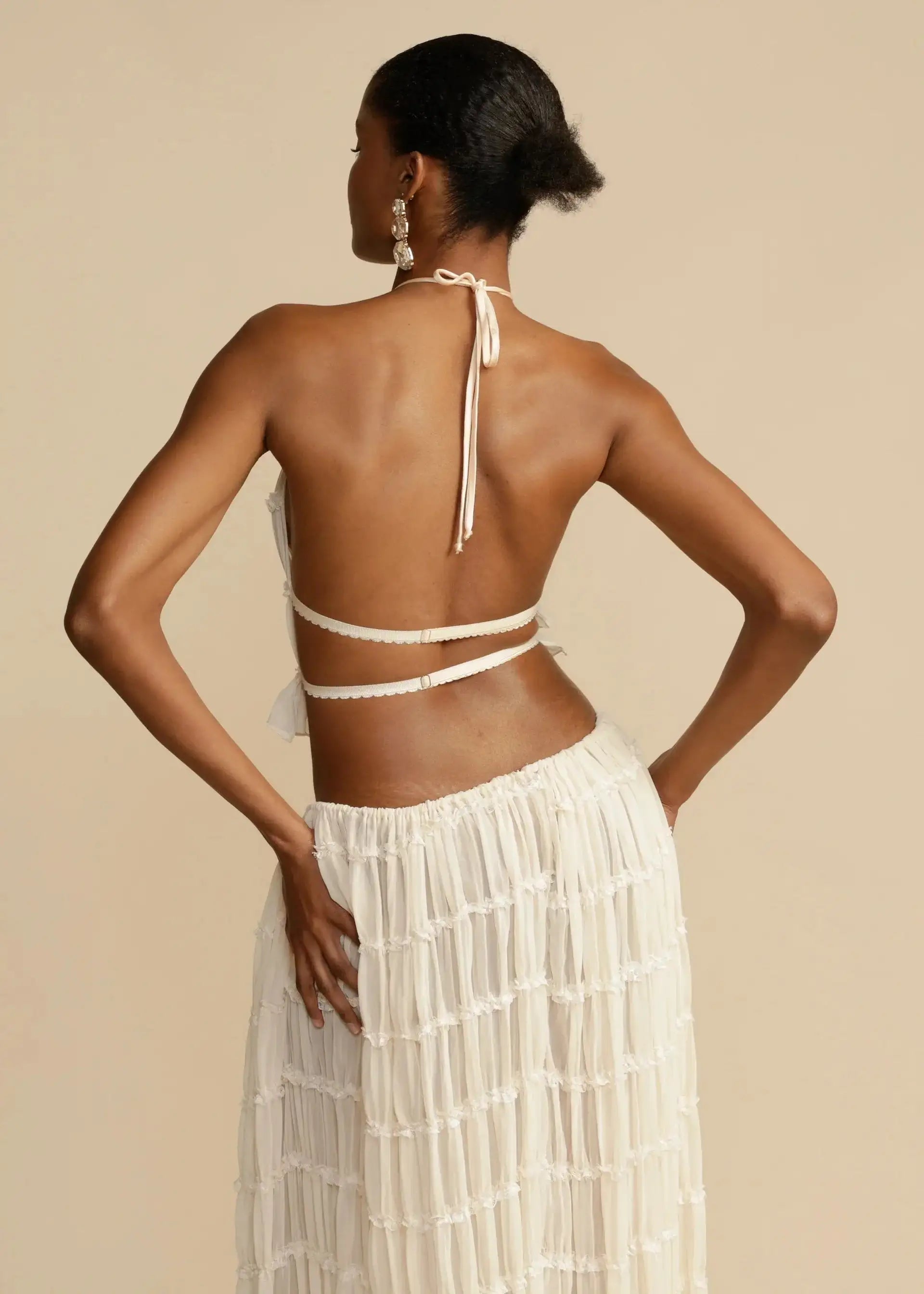 Summer Backless Ruched White Dress Set