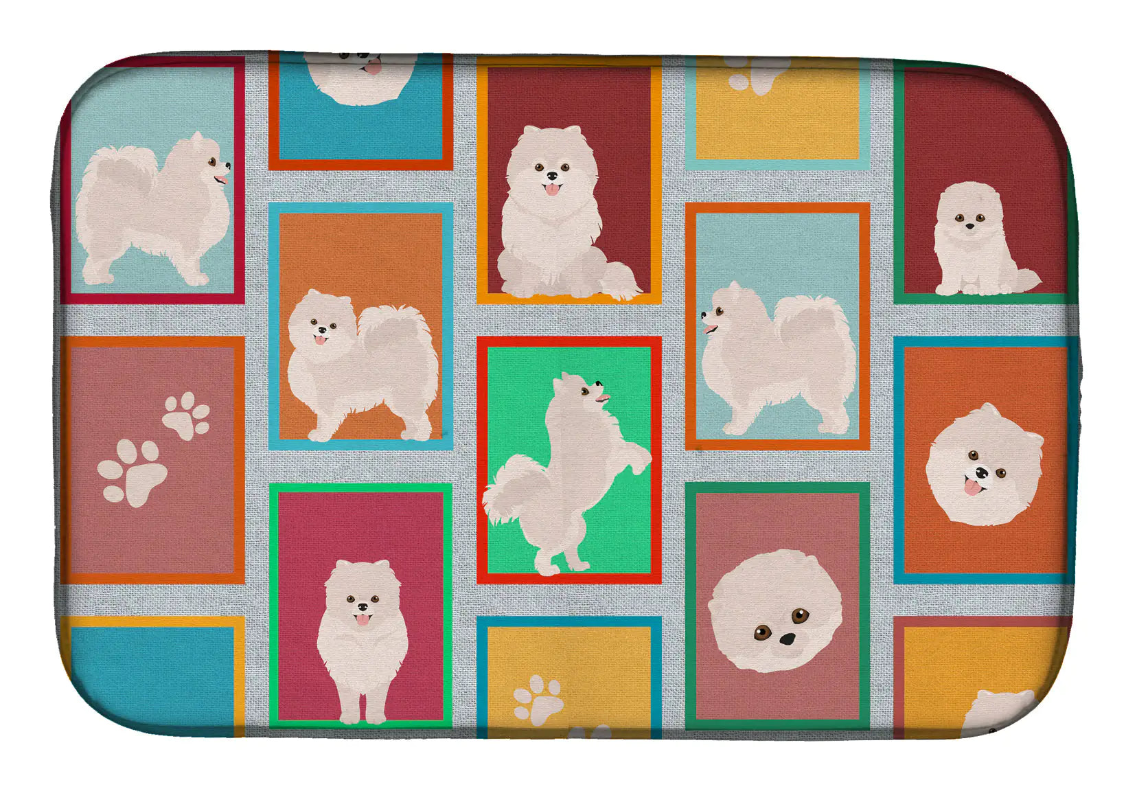 Lots of White Pomeranian Dish Drying Mat