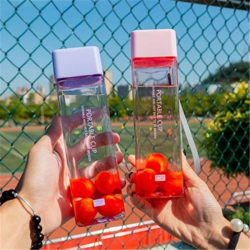 Square Frosted Plastic Water Bottle: Portable Leak-proof