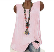 Casual Solid Color Sleeveless Round Neck T-shirt Frugal Finds Galore