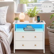 27 inch Wide LED Nightstand with Charging Station (LED White) Frugal Finds Galore