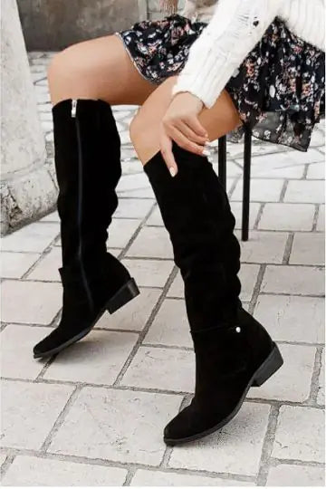 Suede High Boots with Zipper