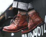 Men's Retro Lace-up Leather Ankle Motorcycle Boots Frugal Finds Galore