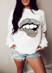 Loose Long Sleeve Sweatshirt with Lip Print Design Frugal Finds Galore