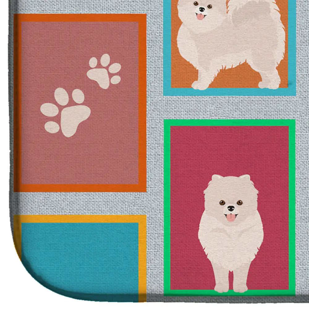 Lots of White Pomeranian Dish Drying Mat