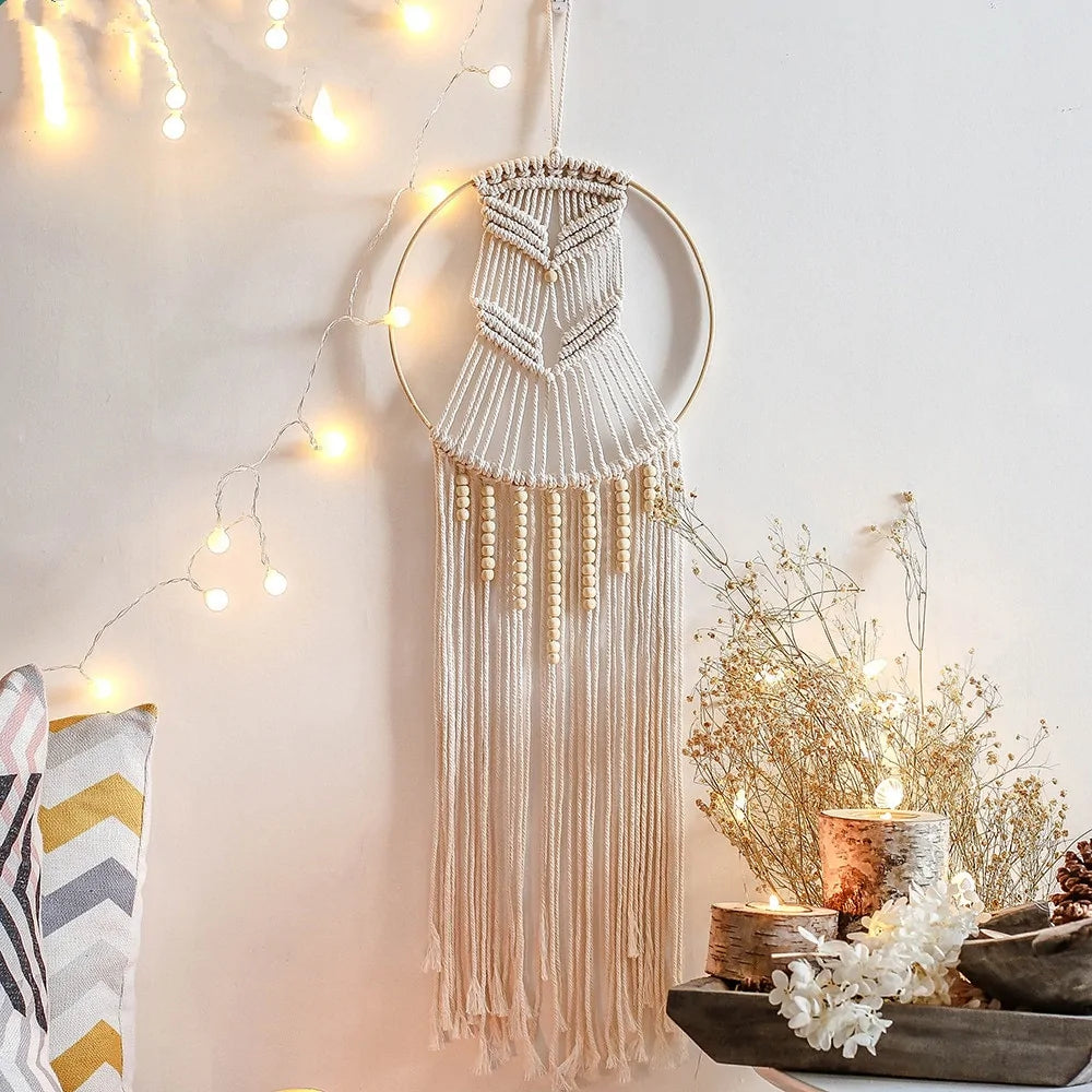 Star Moon Macrame Dream Catcher with Light