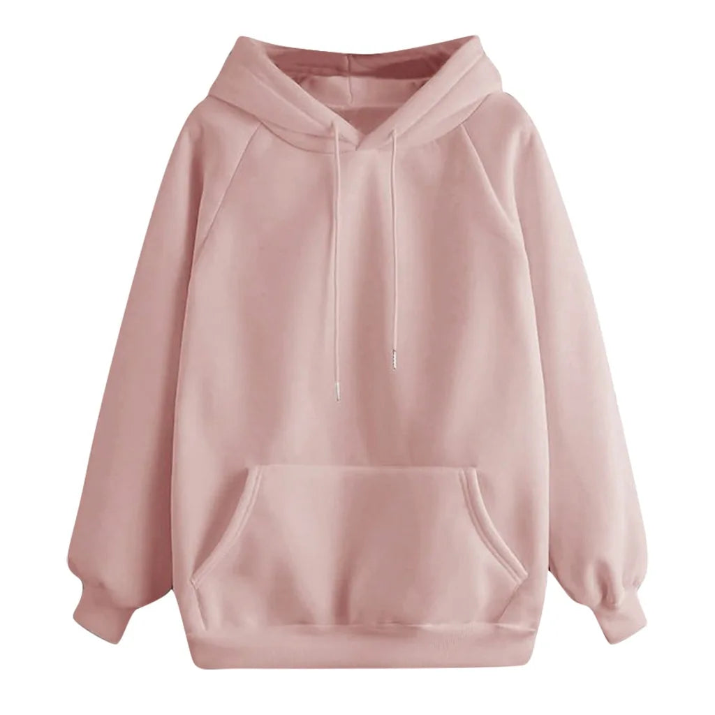 Sudadera con capucha lisa informal para mujer con bolsillos