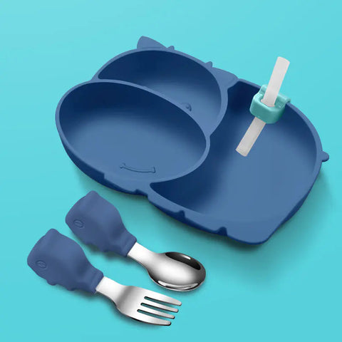 Silicone Baby Feeding Plate with Suction and Utensils Set Frugal Finds Galore