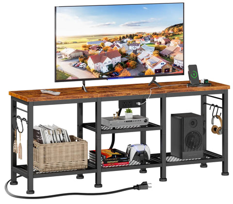 TV Stand with Power Outlets, Open Storage Shelves for TVs up to 55 Inch Frugal Finds Galore
