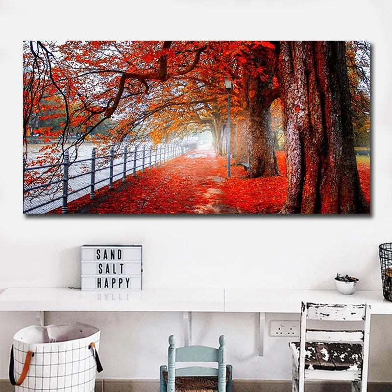 Modern Art Red Forest Landscape Wall Pictures