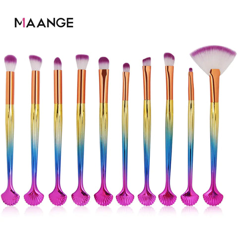 10-Piece Shell Makeup Brush Set - Beauty Tools Frugal Finds Galore