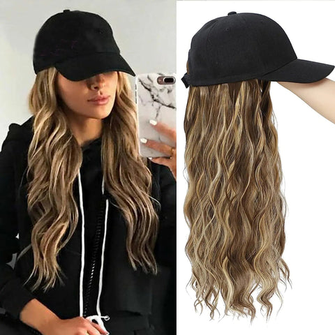 Big Wave Long Rolled Women's Wig with Hat Frugal Finds Galore