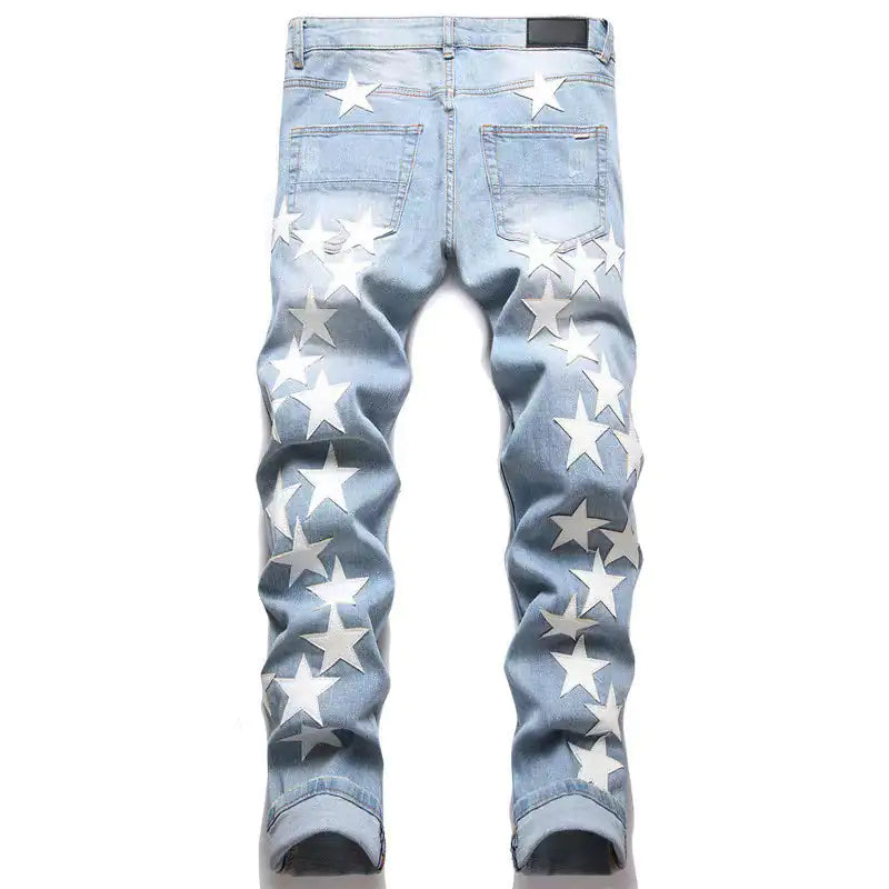 Star Printed Skinny Blue Jeans