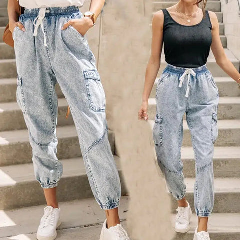 Slim-Fit Women's Washed Lace-up Jeans Trousers Frugal Finds Galore