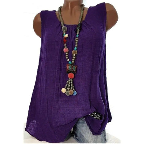 Casual Solid Color Sleeveless Round Neck T-shirt Frugal Finds Galore