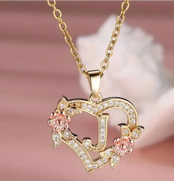 Heart Flowers Letter Necklace