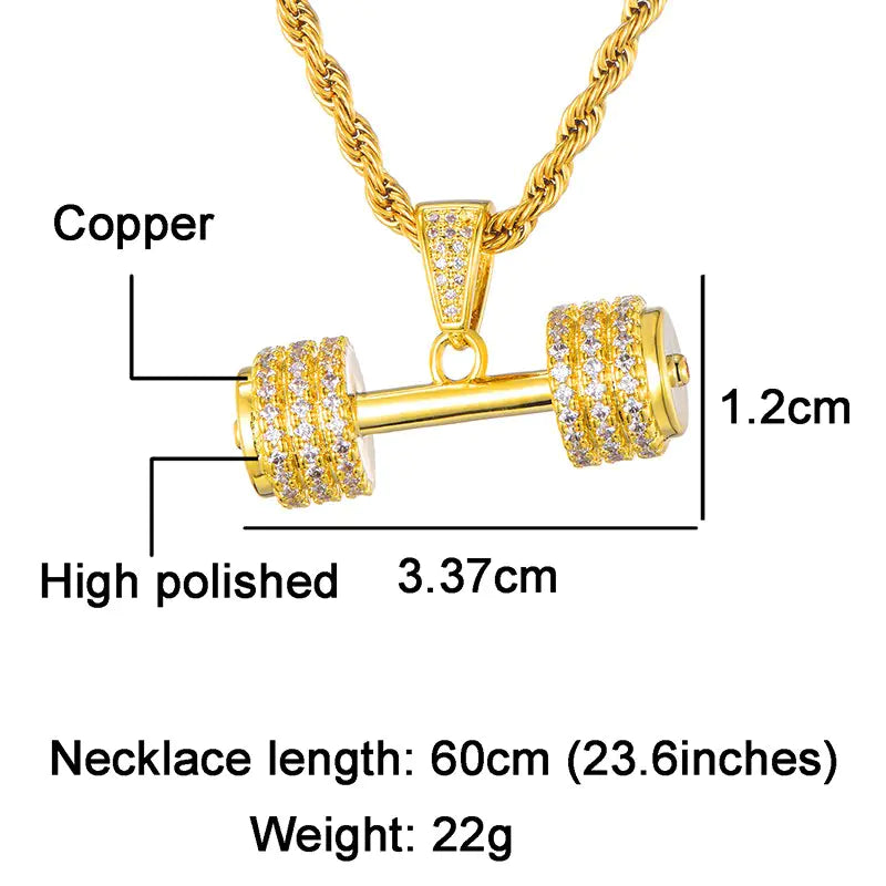 Hip Hop Iced Out Bling Rhinestone Rope Chain Barbell Gym Fitness Dumbbell