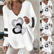 Loose V-neck Geometric Long-sleeved Sweater Frugal Finds Galore