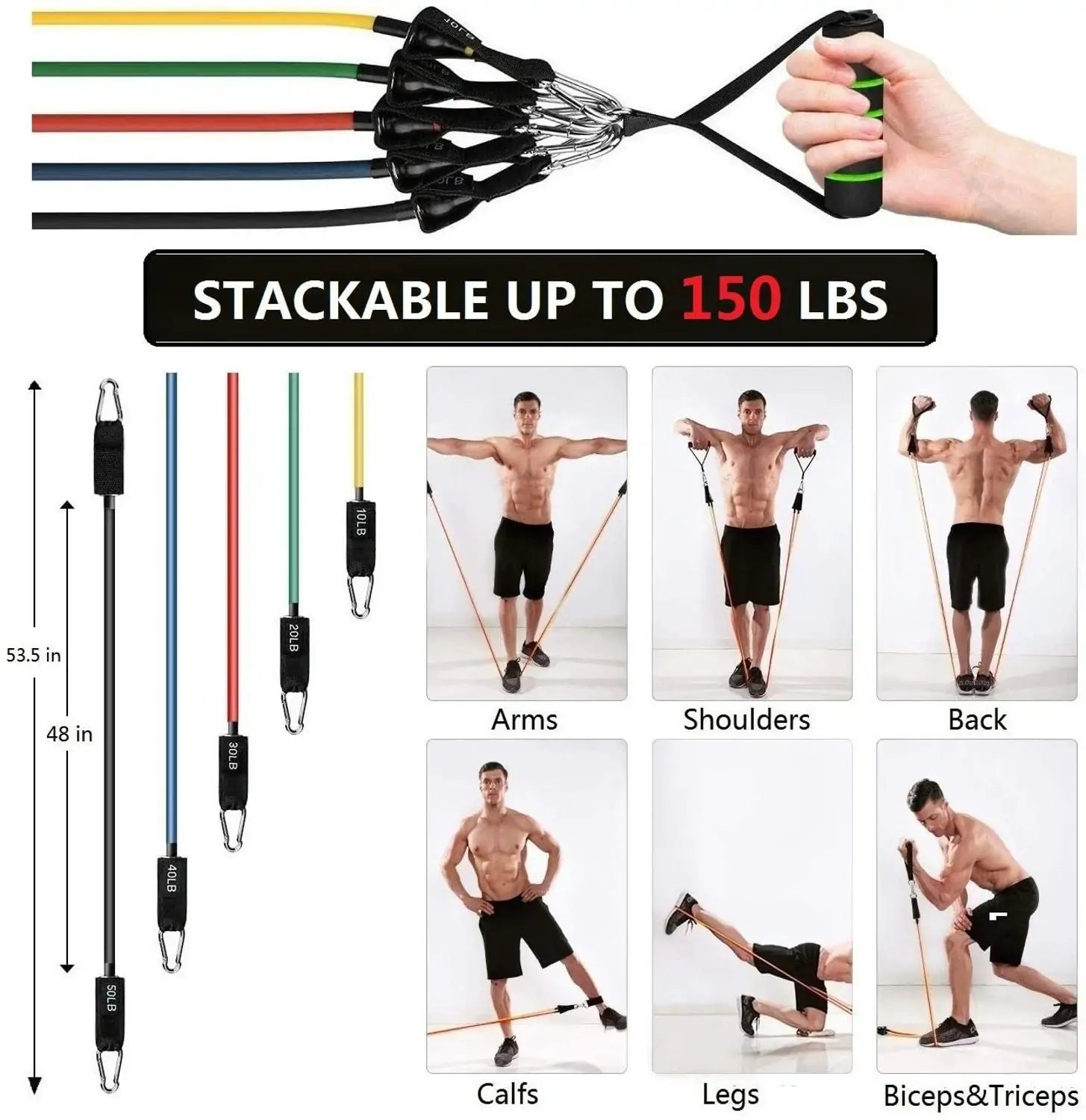 150 lbs Fitness Resistance Bands with Door Anchor