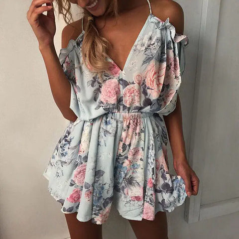 V-Neck Floral Print Jumpsuit with Straps Frugal Finds Galore